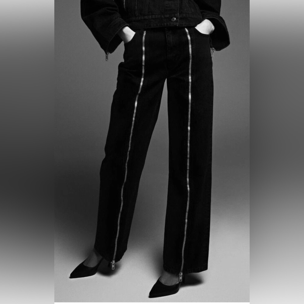 Zara Black Denim w/ Zipper Front - Picture 3 of 7